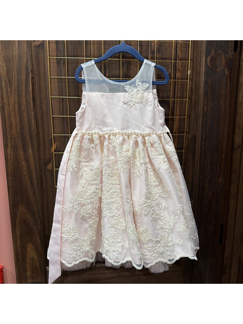 American Princess Girls Pink Floral Lace Party Dress Size 4